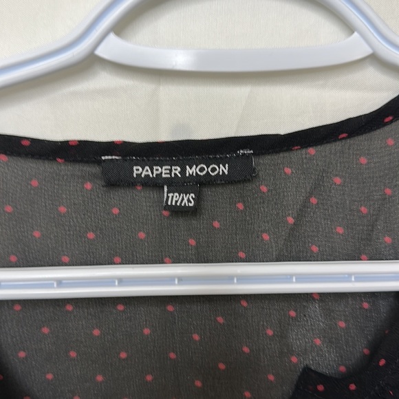 Paper Moon sheer Button Up Blouse Size XS Black with Pink Polka dots - Picture 2 of 4